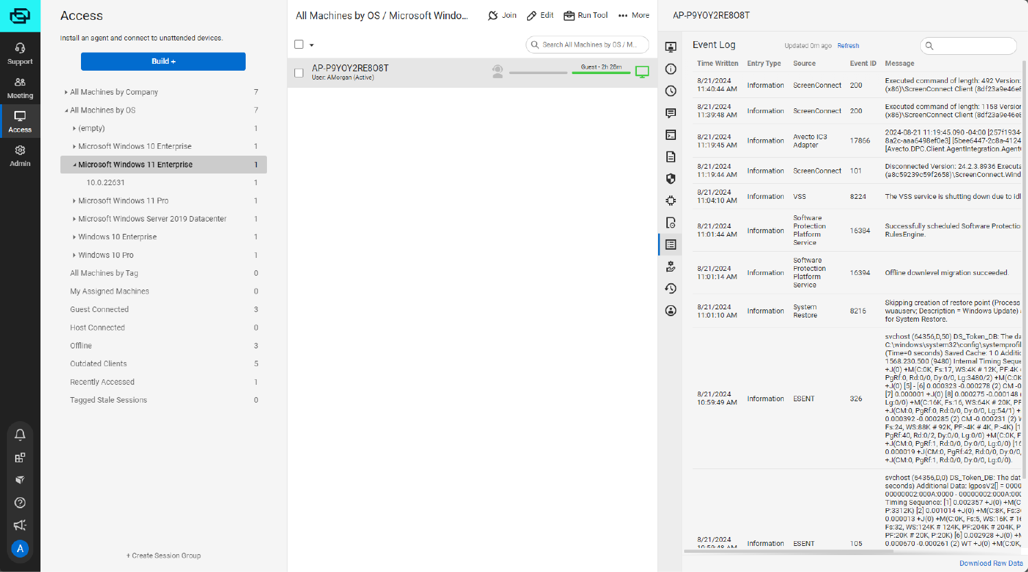 Screenshot of ScreenConnect Advanced Machine Management